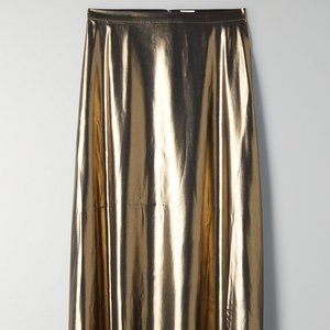 Aritzia Gold Shiny Midi Skirt